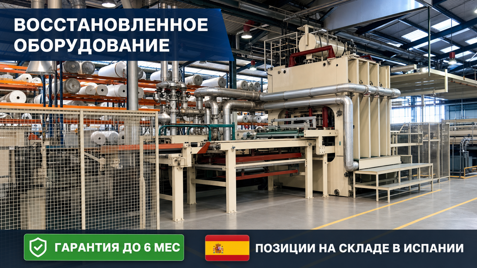 Восстановленное промышленное оборудование, склад в Испании, гарантия до 6 месяцев